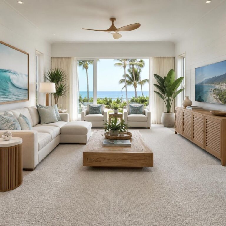 beautiful beach home with white carpet