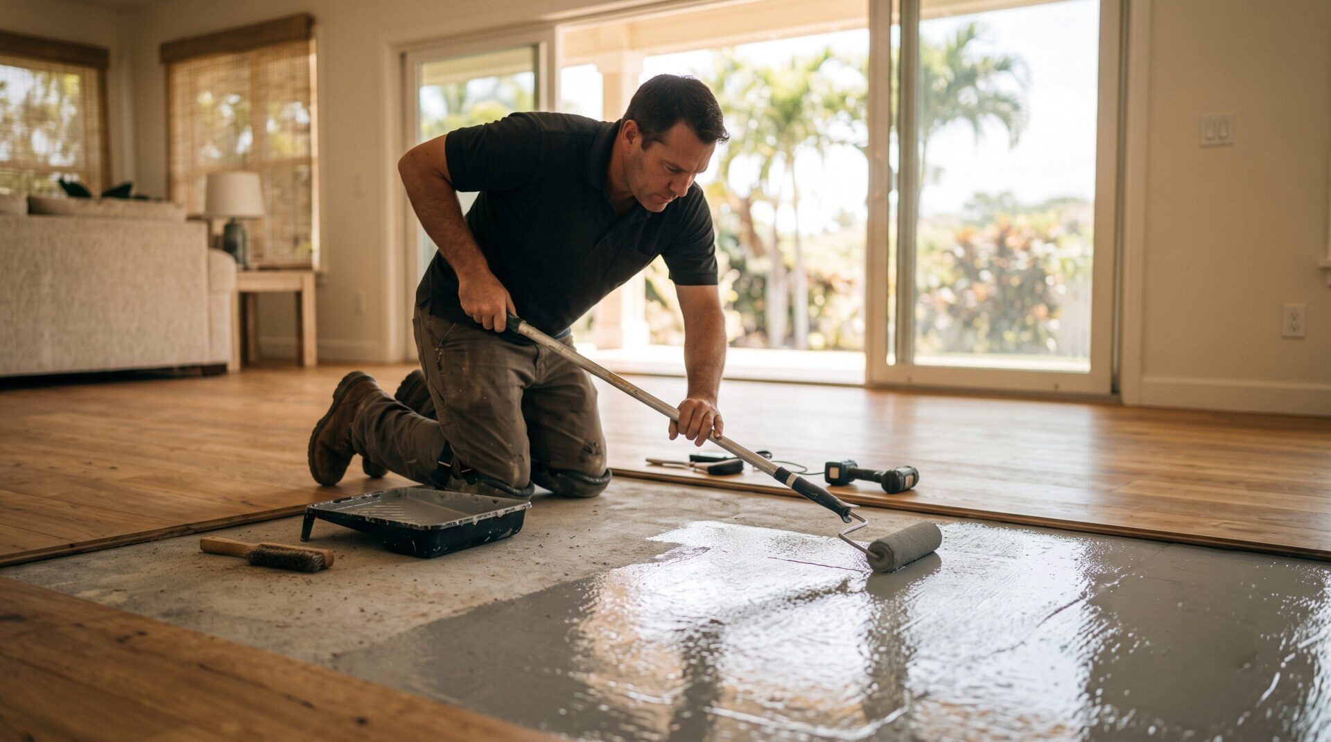 epoxy moisture barrier installation concrete slab Hawaii flooring